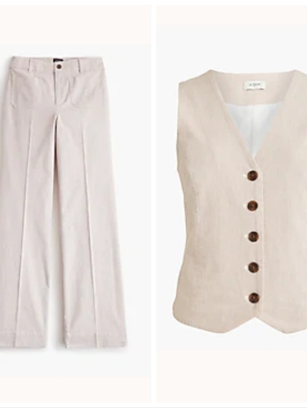 J. Crew Lizzie wide leg pant & matching Vest Neutral Beige Striped Linen-Blend